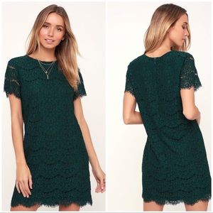 Lulu's Take Me to Brunch Dark Green Lace Shift
(NWT
Dress S